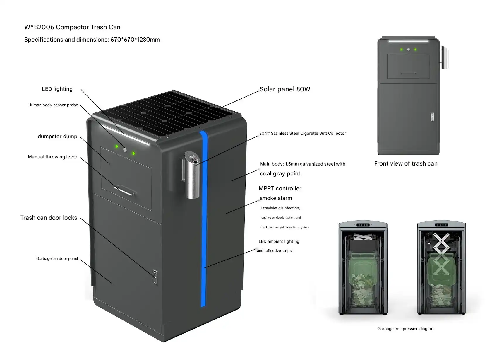compactor smart solar trash can